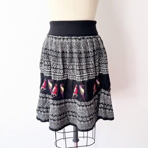 Moth Anthropologie Knit Skirt Black White Fair Isle Bird Alpaca Wool Blend S
